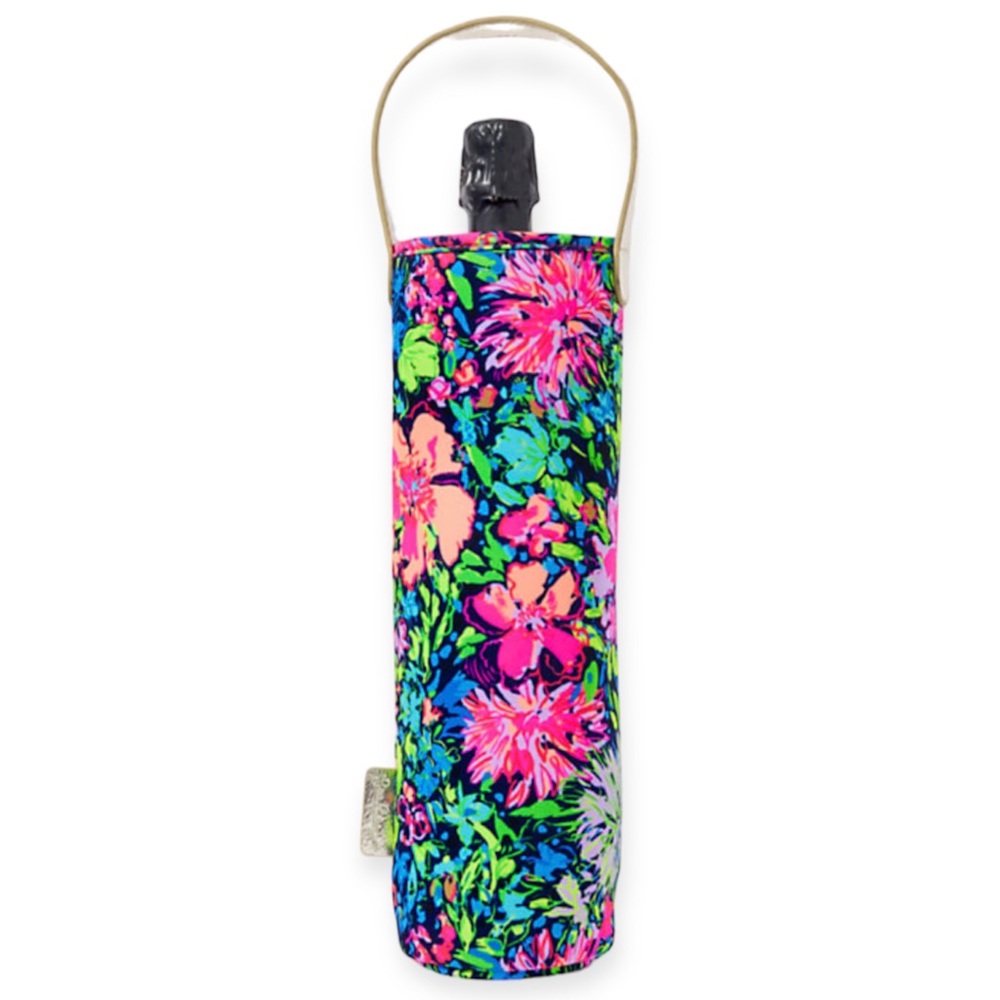 LILLY PULITZER Insulted Wine Bag Multi Festive Fantasy Gold Leather Handle NWT